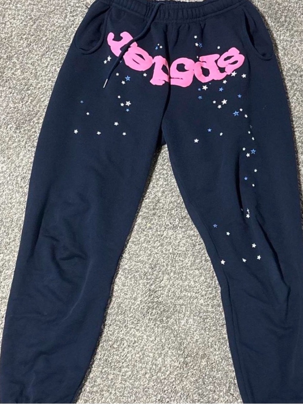 Women Navy Sweatpants with Pink Graphic and Star Print